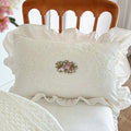 1pc Floral Embroidered Ruffle Trim Cushion Cover Without Filler, Modern Embroidered Design Decorative Cushion Cover For Bed, Sofa