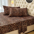 4pcs 100%Polyester Leopard Print Bedding Set (2 Pillowcases+1 Flat Sheet+1 Fitted Sheet),Modern Polyester Bedding Set For All Season