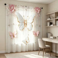 2/4pcs Set Exquisite Butterfly Print Curtains, Elegant Decoration For Living Room And Bedroom, Pink Floral Pearl Hanging Curtains, Suitable For All Seasons, Suitable For Various Scene Decorations, 2D Printing