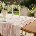 1pc Tablecloth With Ruffle Hem Decoration, Polyester Fabric, Light Pink Dual-Tone Plaid Pattern, Rectangular/Square Tablecloth, Suitable For Dining Room And Living Room Tabletop Decor